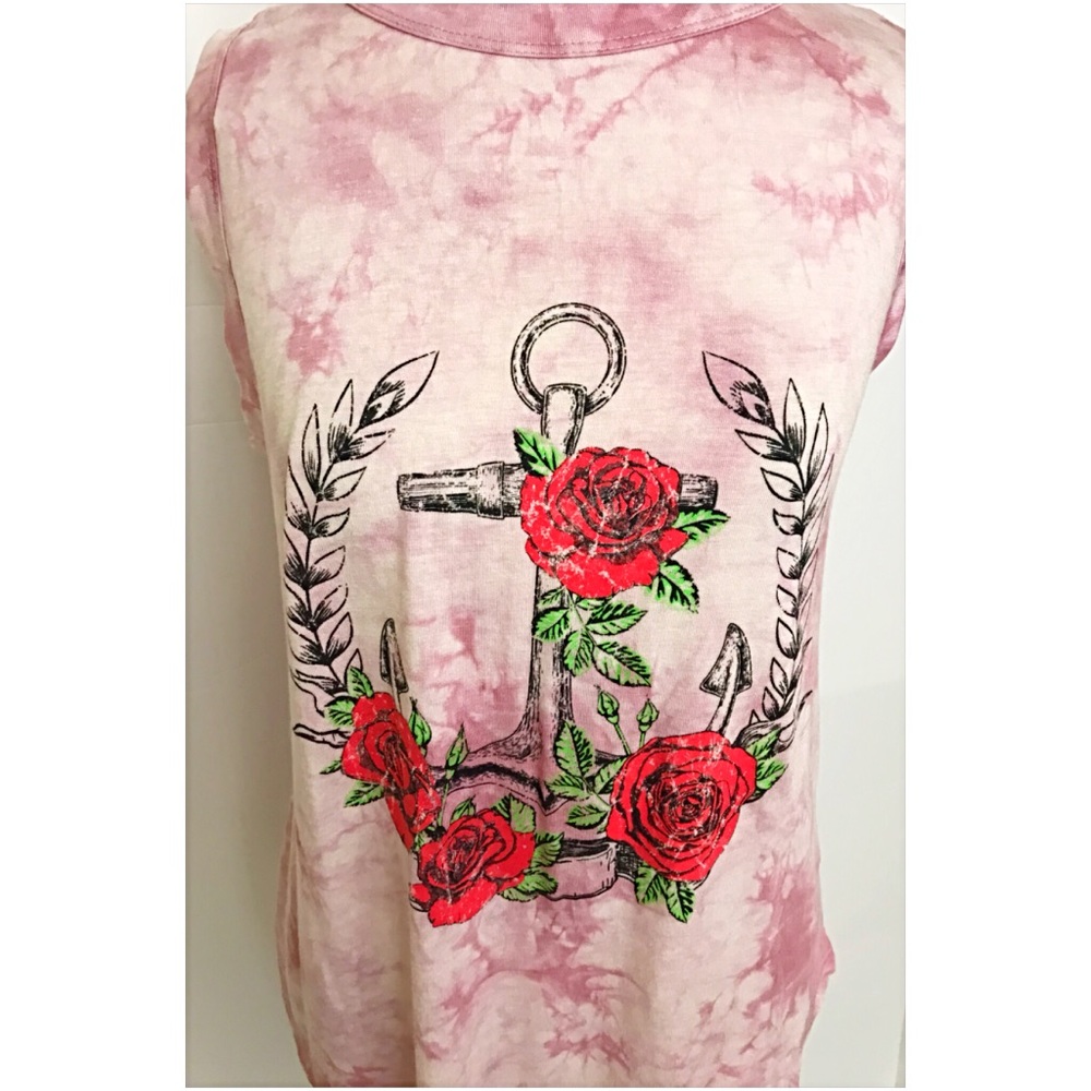📍SALE Anchor Roses Tie Dye Sleeveless Tee L - Picture 4 of 5